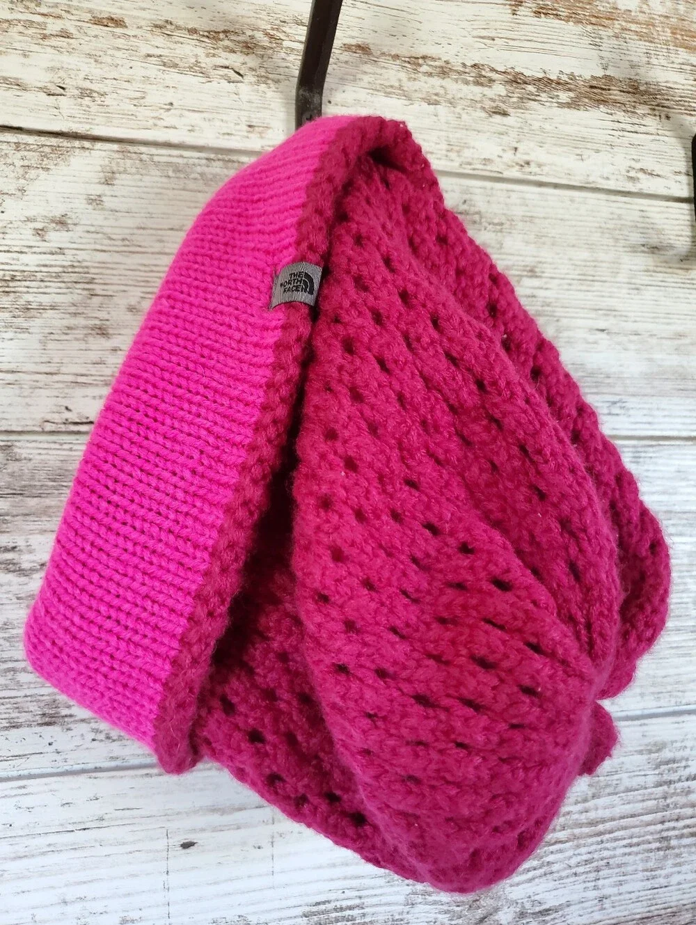 The North Face Open-Knit Cuffed Beanie Hat Hot Pink